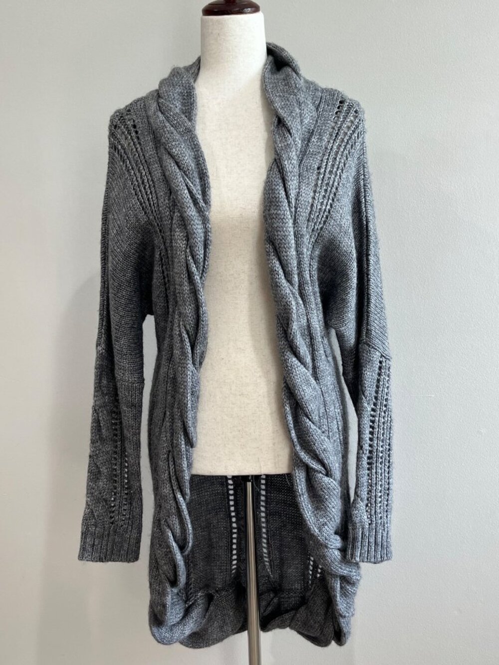 Miss Me Boho Open Front Cable Knit Cardigan Sweater Womens S Gray Y2K